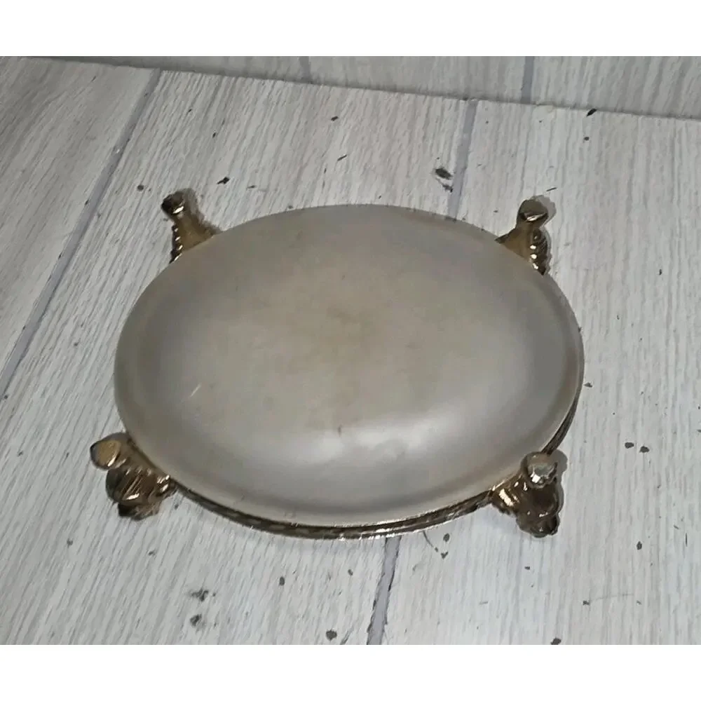 Antique Brass/Glass Owl Footed Vanity Dish Trinket Bowl Soap Brass Victorian